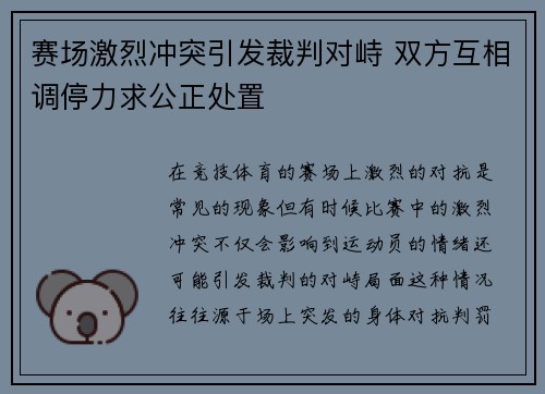 赛场激烈冲突引发裁判对峙 双方互相调停力求公正处置