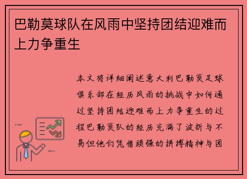 巴勒莫球队在风雨中坚持团结迎难而上力争重生